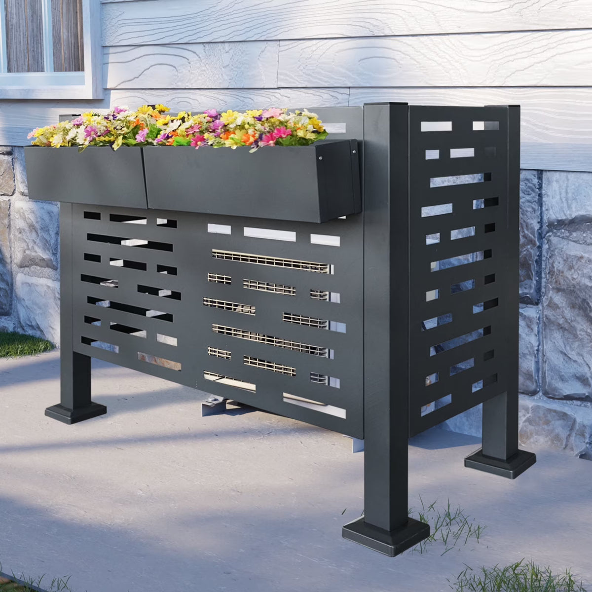 Metal AC Unit Privacy Fence Cover Panel - Outdoor Air Conditioner Hide Fence for Concealing HVAC Units