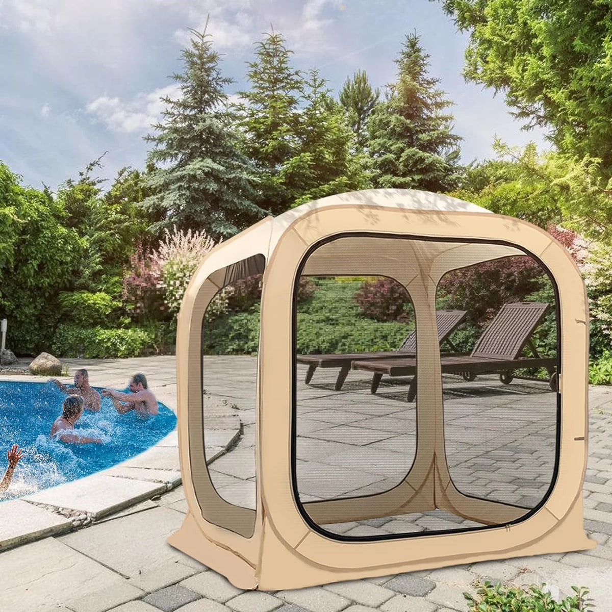 FICISOG Sports Tent Pop up Weather Pod Outdoor Screen House Pod Tent Shelter for up to 6 People, 71in Large Instant Weatherproof Pop up Tent with Clear View for Camping