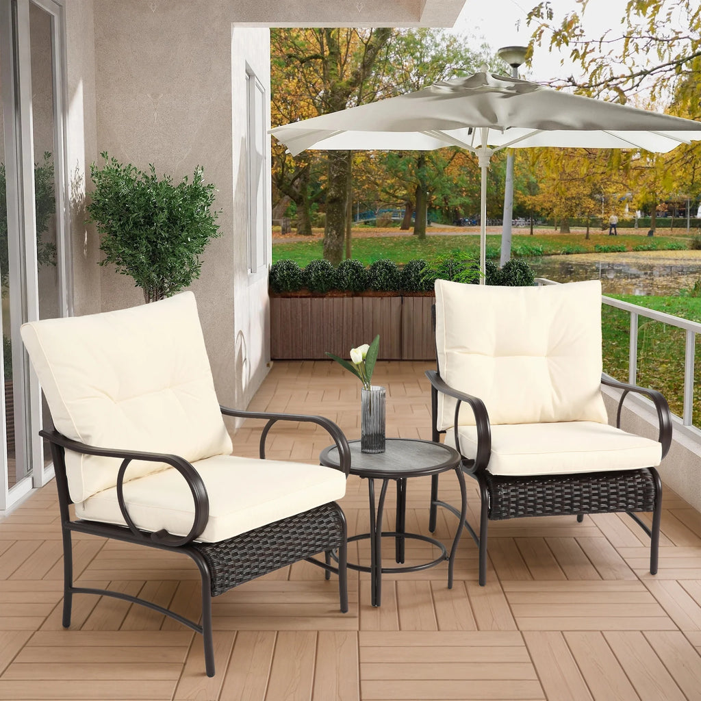 Villeston 3 Piece Outdoor Wicker Conversation Patio Set, with 2 Chairs, Table for Porch Garden,Blue