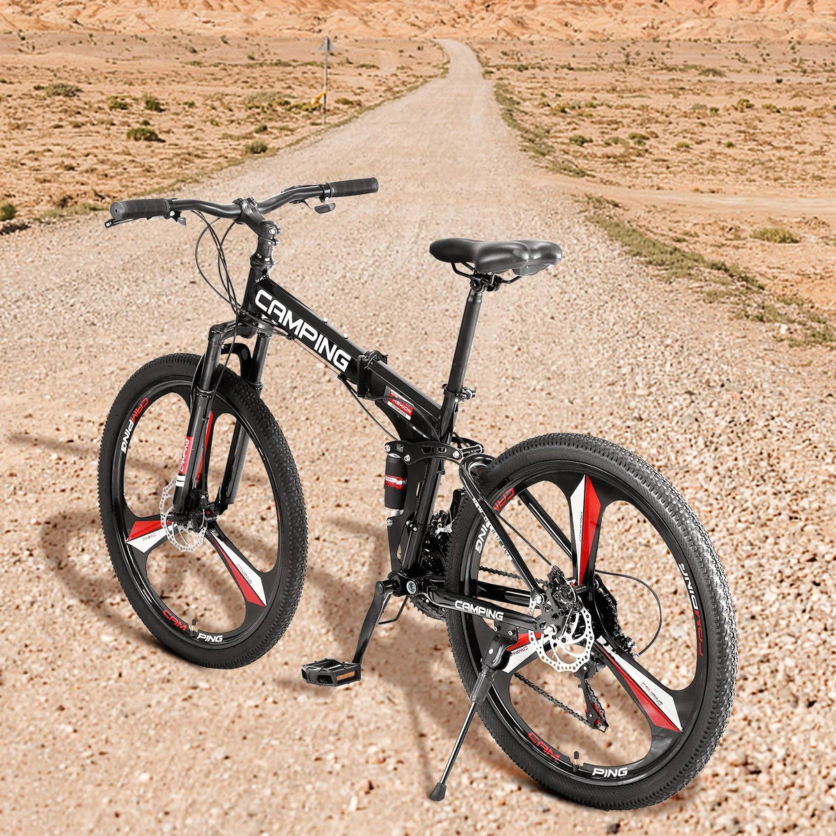 Ktaxon 26 inch 21 Speeds Folding Mountain Bike High Carbon Steel, for Adults Men Women, Red