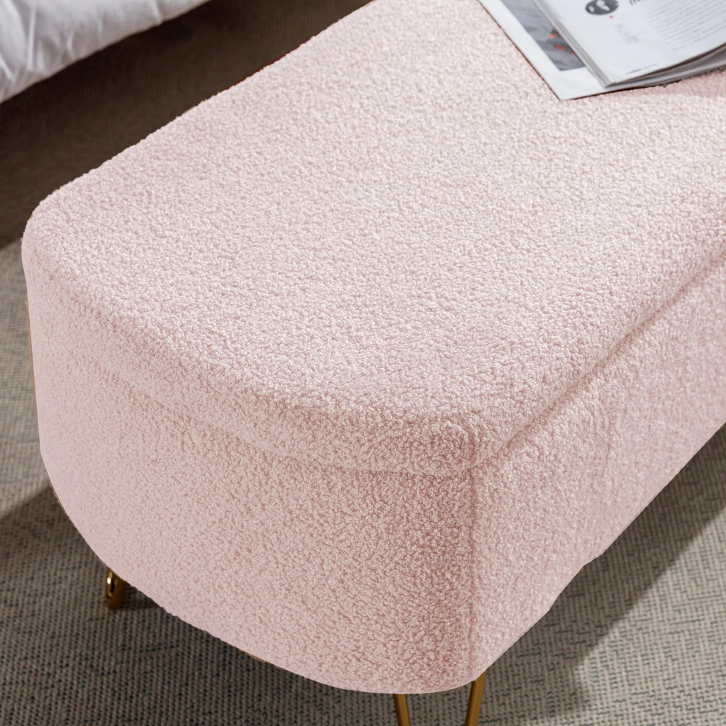 Syngar Entryway Bench with Storage for Bedroom, Living Room, and End of Bed, Faux Fur Ottoman Foot Rest with Storage,Upholstered Bench with Storage with Metal Leg,Ivory
