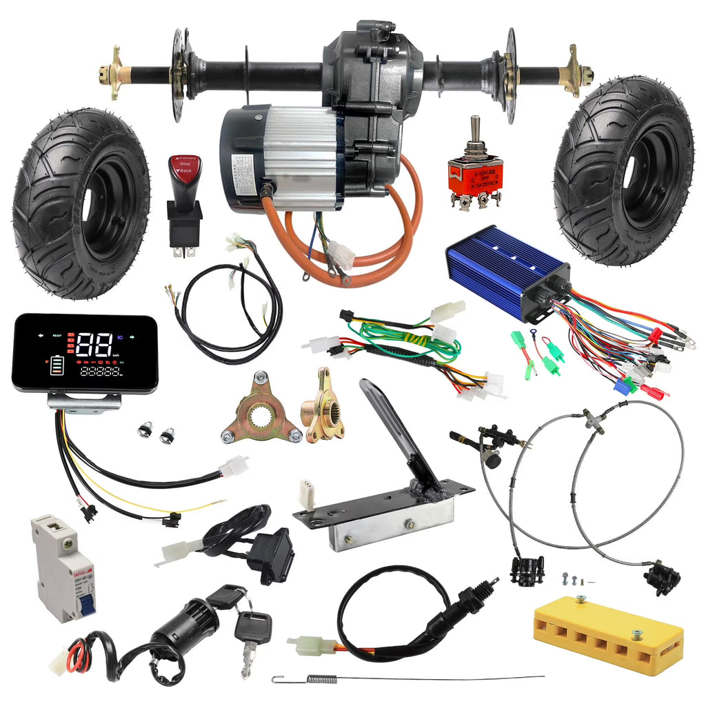 Rear Differential Axle Kit 72V 1500W Electric Motor Controller Brake 13x5.00-6 Wheels Tires DIY Parts For Go Kart Golf Cart ATV Quad Buggy Trike Tricycle 4 Wheeler Dolly Lawn Mower (40" Axle)