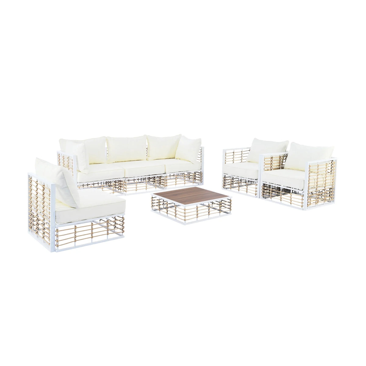 7 Pieces Metal Patio Sectional Furniture Set , Modern Minimalist Rattan Sofa Set with Thick Cushions and Coffee Table, All Weather Outdoor Patio Conversation Sets for Garden, Poolside, Backyard, Gray