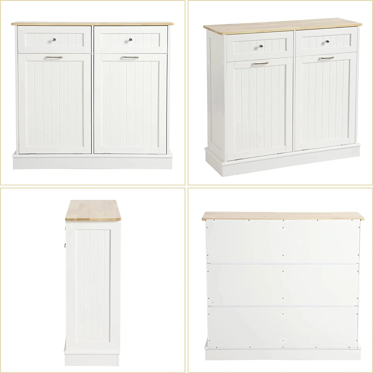 KIGOTY Dual Kitchen Trash Cabinet, Double Tilt Out Trash Can Cabinet with Countertop and Drawer, Free-Standing Pet Proof Recycling Cabinet Garbage Can Holder, Wood (White)