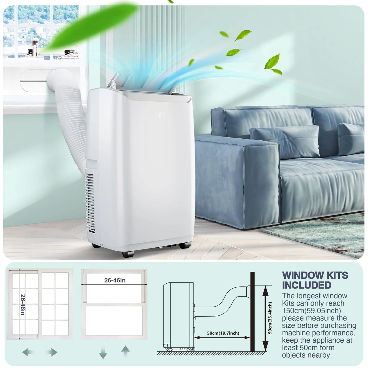 TROPOW Portable Room Air Conditionerss, 12,000 BTU Portable AC Unit with Multi-Speed Fan, Dehumidifier Mode, Easy-to-Clean Washable Filter,White