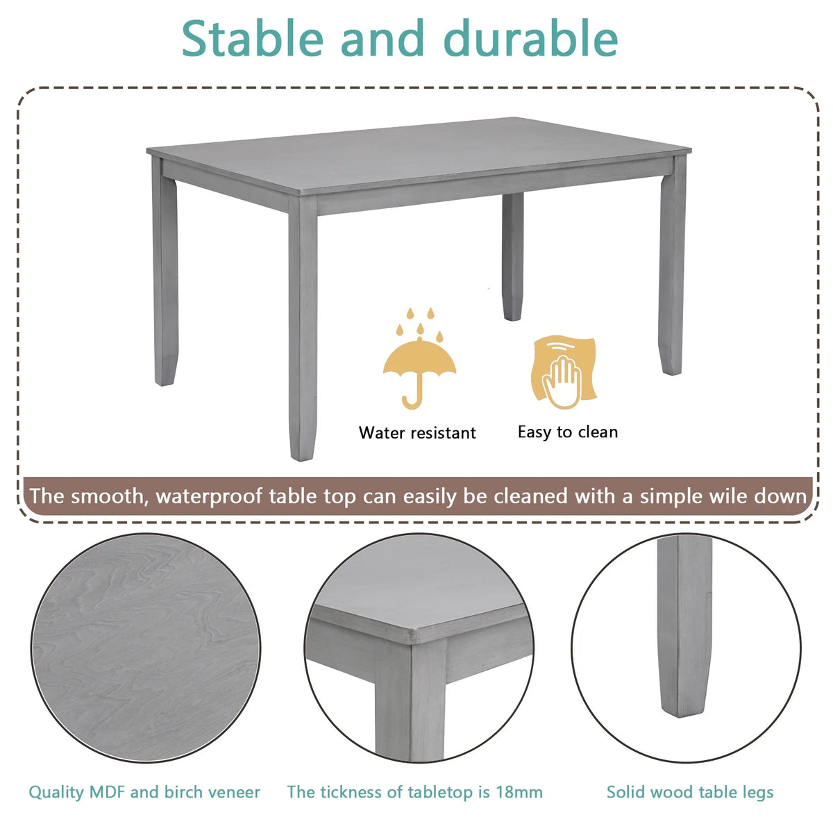 Dining Room Set, LEGAHOME 6 Piece Dining Sets with Bench and Chairs, Solid Wood Kitchen Dining Table Set for 6 with Upholstered Chairs, Gray