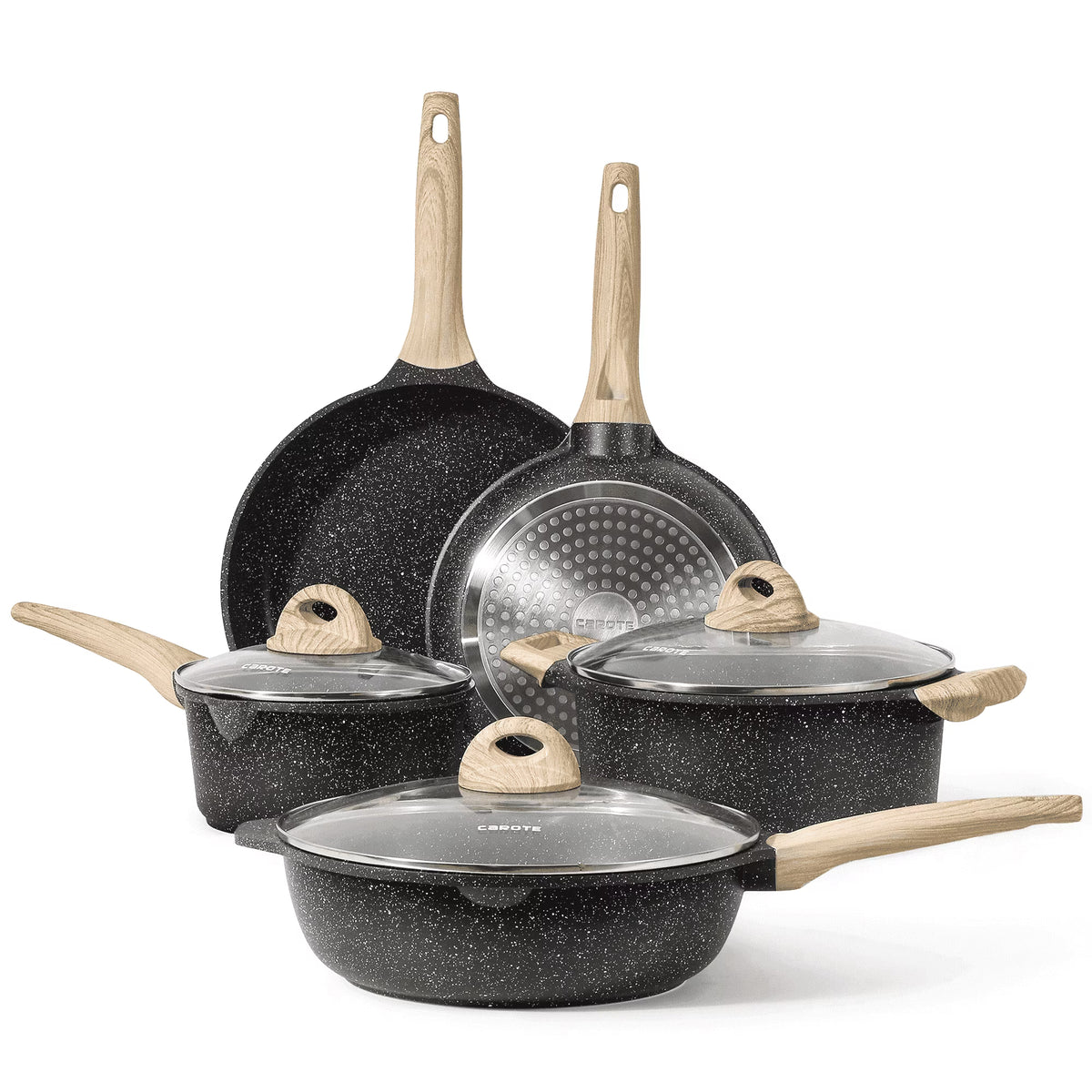 Carote Pots and Pans Set Non Stick, Nonstick Kitchen Cookware Sets,8 Pcs Induction Cookware (Black)