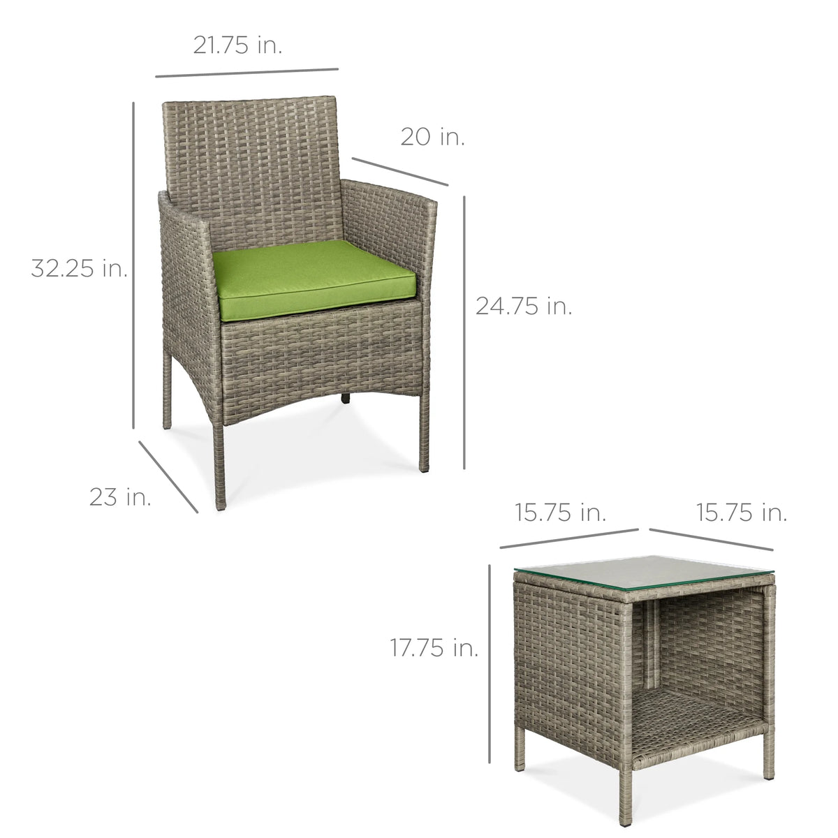 Best Choice Products 3-Piece Outdoor Wicker Conversation Patio Bistro Set, w/ 2 Chairs, Table - Gray/Navy