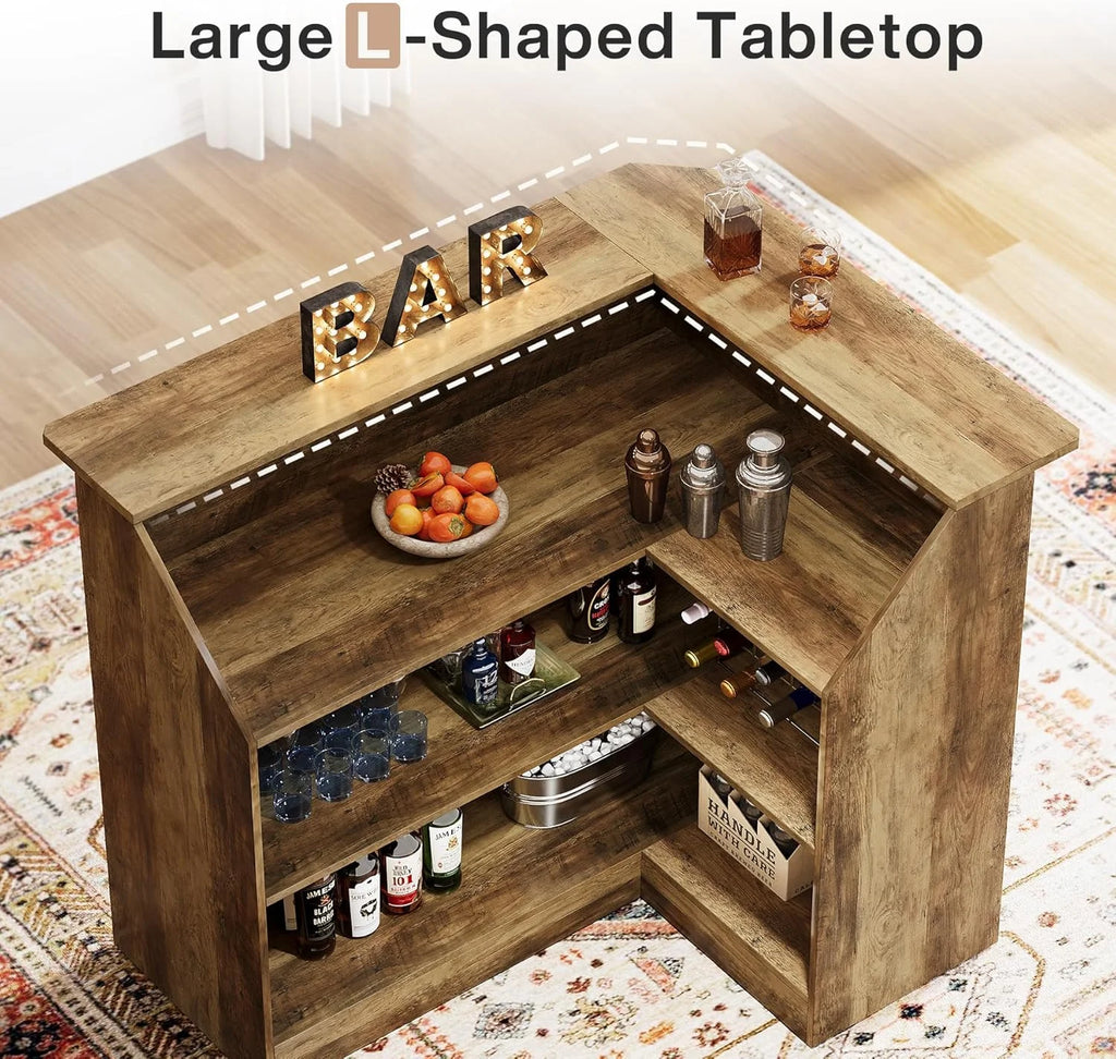 Tribesigns Bar Cabinet, L-Shaped Home Bar Table with Stemware Racks