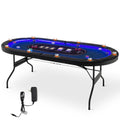 Costway Foldable, USB Ports, Led Lights 10 Player Poker Table, Blue/Black