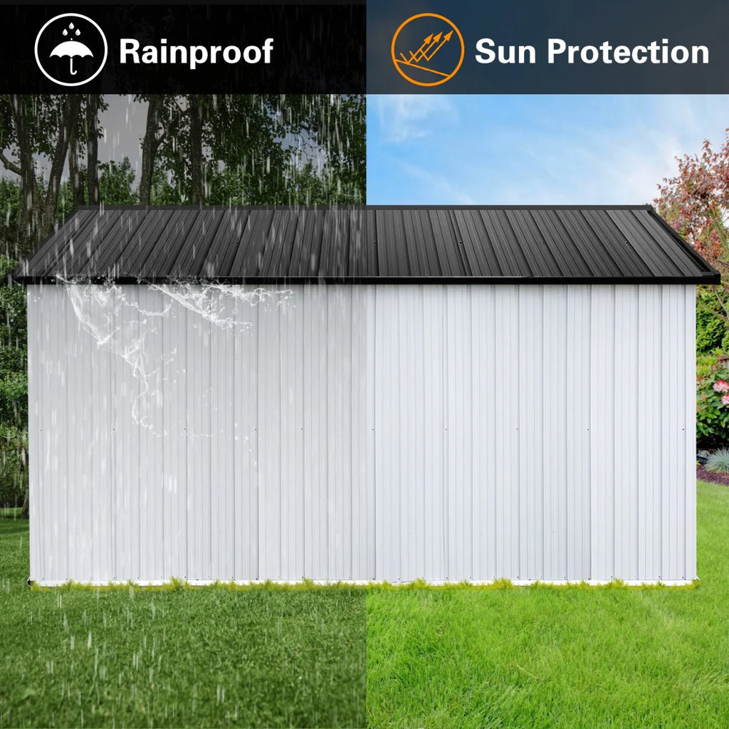 10x12 FT Outdoor Storage Shed, Metal Garden Tool Shed with Vents, Window and Bulit-in Hooks, Waterproof  Organization for Home/Backyard/Garden Tools/Lawn Storage, Yellow+White