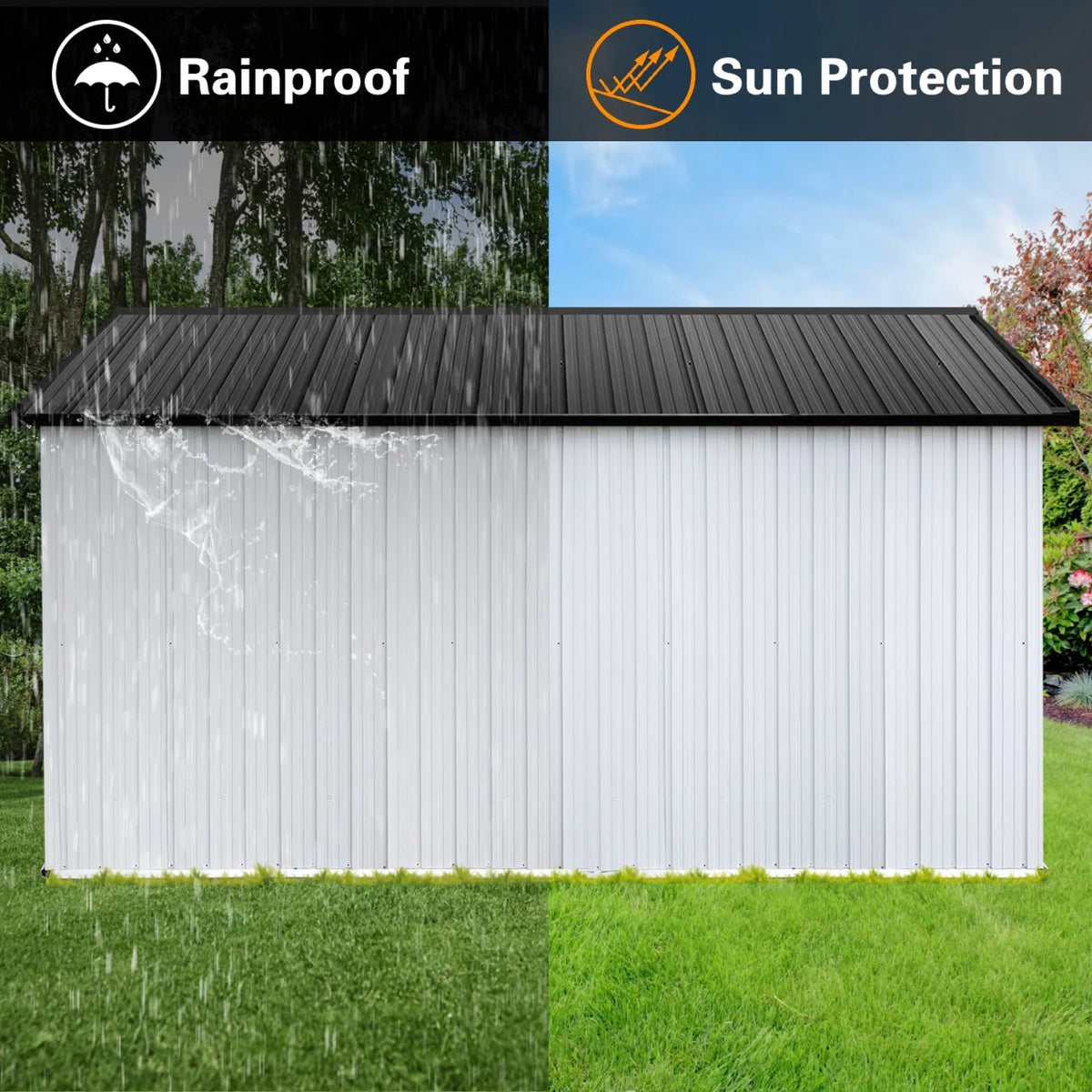 10x12 FT Outdoor Storage Shed, Metal Garden Tool Shed with Vents, Window and Bulit-in Hooks, Waterproof  Organization for Home/Backyard/Garden Tools/Lawn Storage, Yellow+White