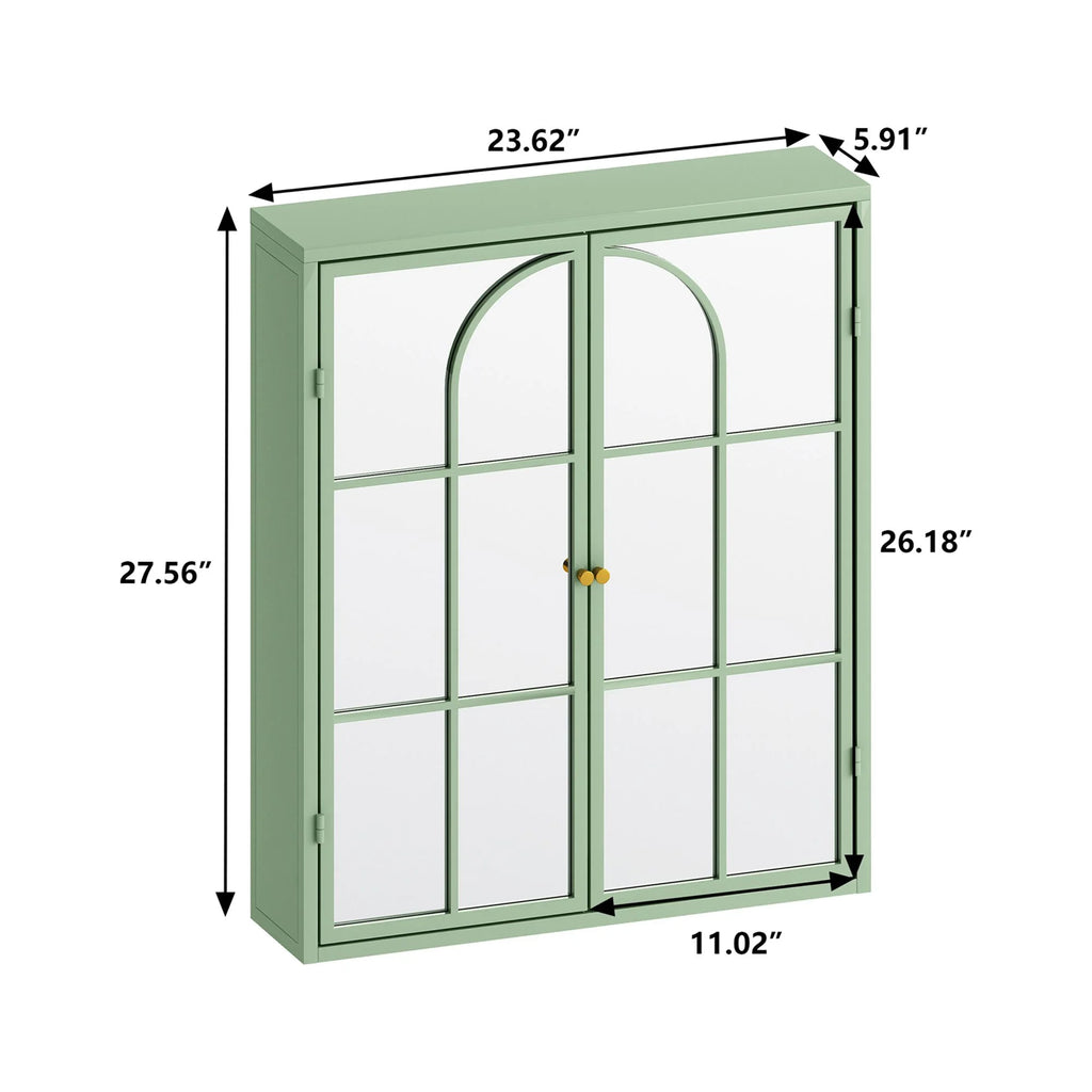 27.56"Modern Wall Cabinet with Glass Doors, Bathroom Cabinet with Featuring Three-tier Storage for Entryway Living Room, Bathroom or Dining Room, Mint Green