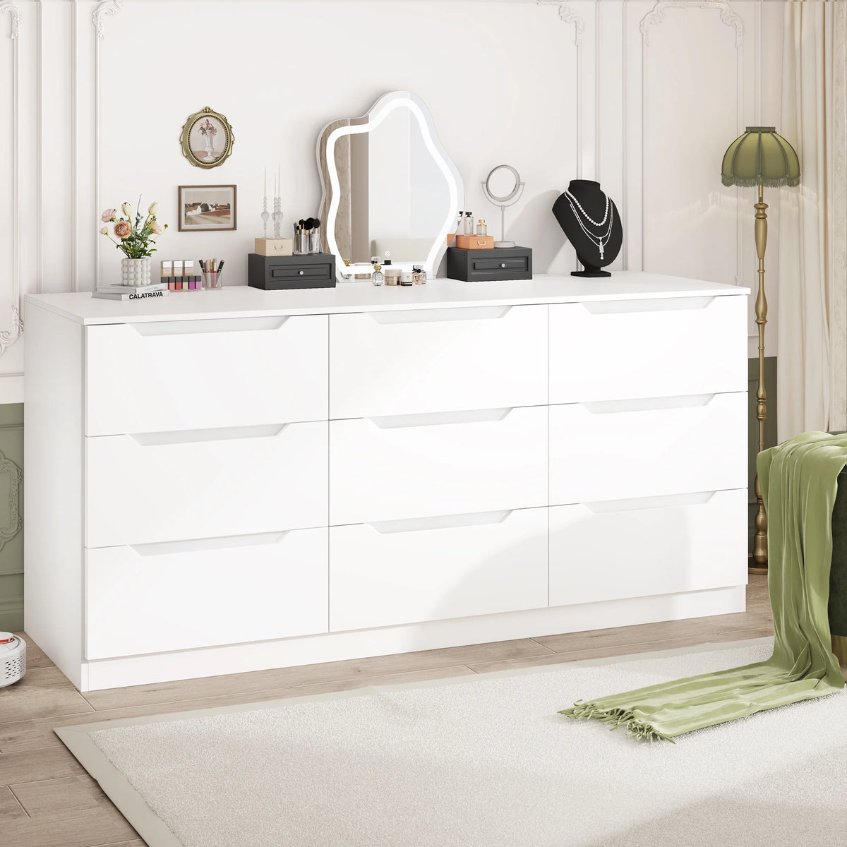 Winkalon 9 Drawers Double Dresser, Modern Wood Dresser Chest of Drawers with Large Storage Space for Bedroom,Living Room, Hallway, Black