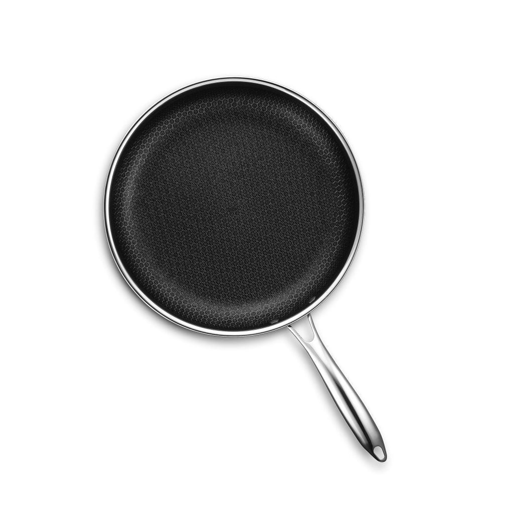 HexClad 12-Inch Hybrid Nonstick Fry Pan with Glass Lid, Oven & Dishwasher Safe, Silver