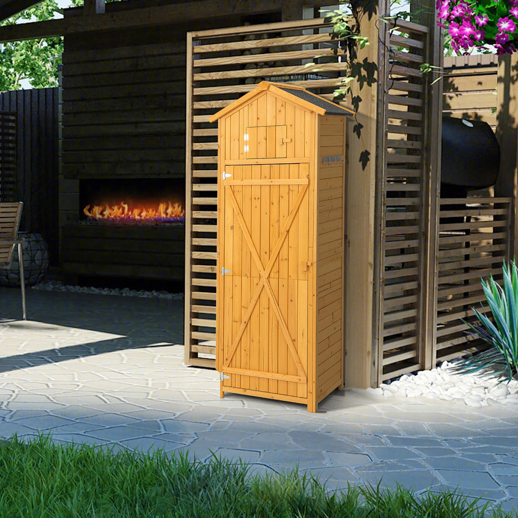 Costway Outdoor Lockable Wooden Storage Shed with Shelves, 71"x29.5"x20", Natural