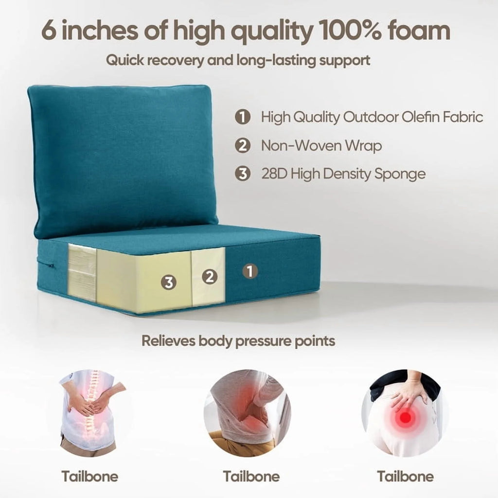 Bellefurn Outdoor Deep Seat Cushion 24 X 24 X 6 inch for Patio Furniture,Outdoor Chair Cushions Waterproof & Fade Resistant Patio Furniture Cushions for Wicker Chair, Sofa, Couch