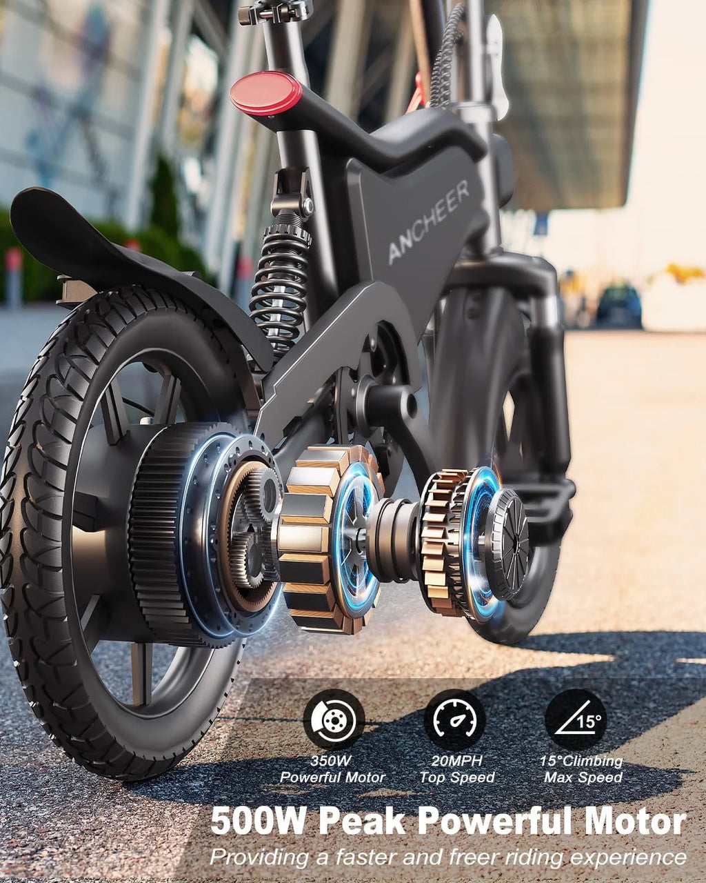 ANCHEER Peak 500W Electric Bike for Adults, Foldable Electric Bikes with 48V 374Wh Battery, 14" Electric Bicycle for Men Women, LCD Digital Display, Cruise Control Ebikes, Dual Suspension Fork UL2849