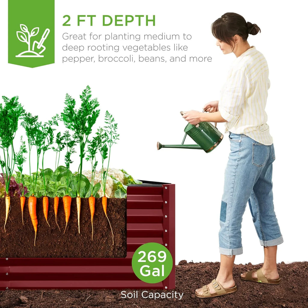 Gloaa 6x3x2ft Outdoor Metal Raised Garden Bed, Deep Root Box Planter for Vegetables, Flowers, Herbs, and Succulents w/ 269 Gallon Capacity Sage Green