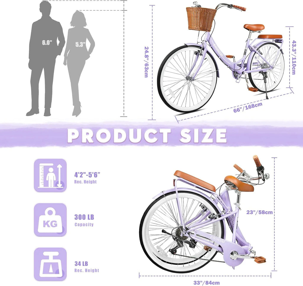 Gaonala 26 inch Womens 7-Speed Pink Cruiser bicycles a versatile family bike and womens beach bikes for urban commutes and leisure