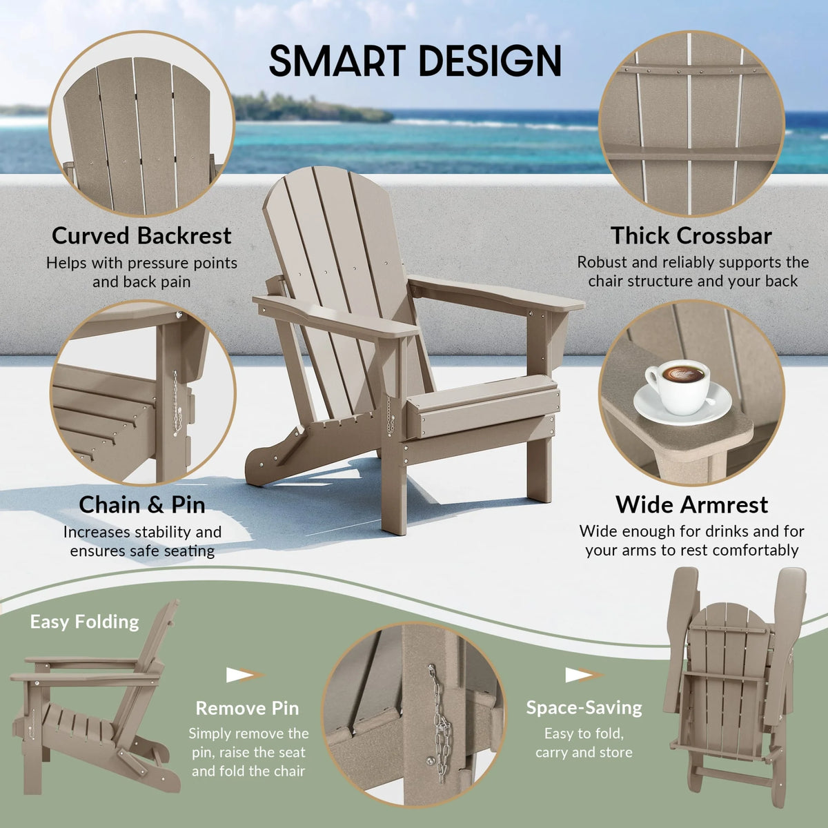 Westintrends Outdoor Folding HDPE Adirondack Chair, Patio Seat, Weather Resistant, Dark Brown