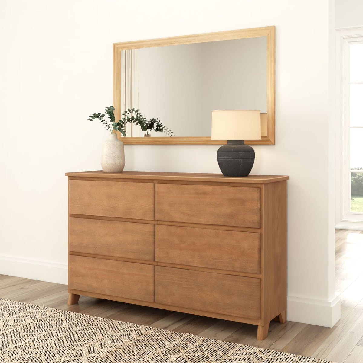 Plank+Beam Solid Wood Farmhouse 6 Drawer Dresser, Barnwood Brown