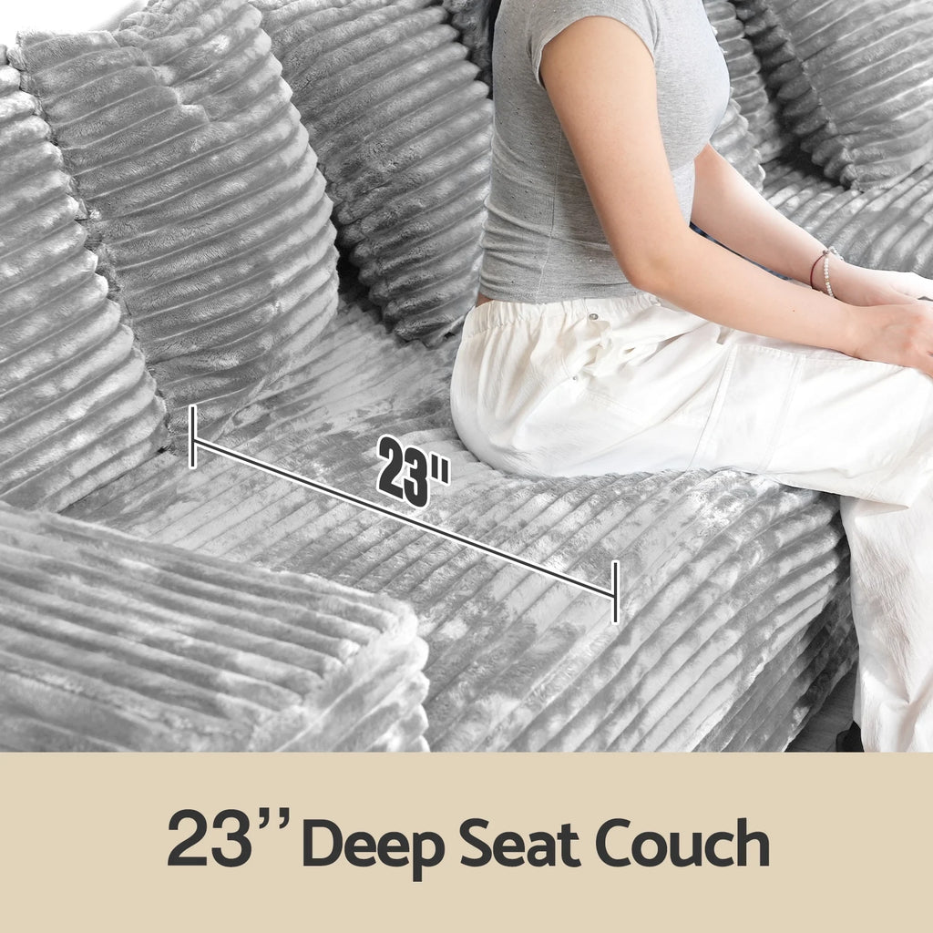 Advwin 110" Oversized L Shaped Sofa with Chaise, Comfy Plush 2-Piece L-Shaped Sectional Couches with 8 Pillows, Soft Fluffy Upholstered Sofa Bed for Living Room Apartment Bedroom, Light Gray
