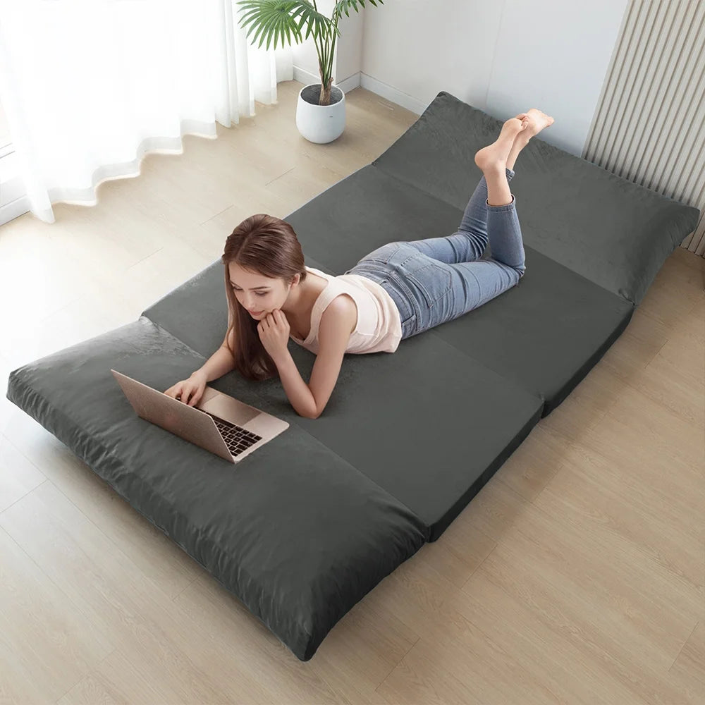 Folding Sofa Bed,Extra Thick and Long Fluffy 4 Position Convertible Flip Lounge Chair,Foam Filling Folding Matress Sofa Bean Bag with Washable Cover,Grey,39x95 Inch