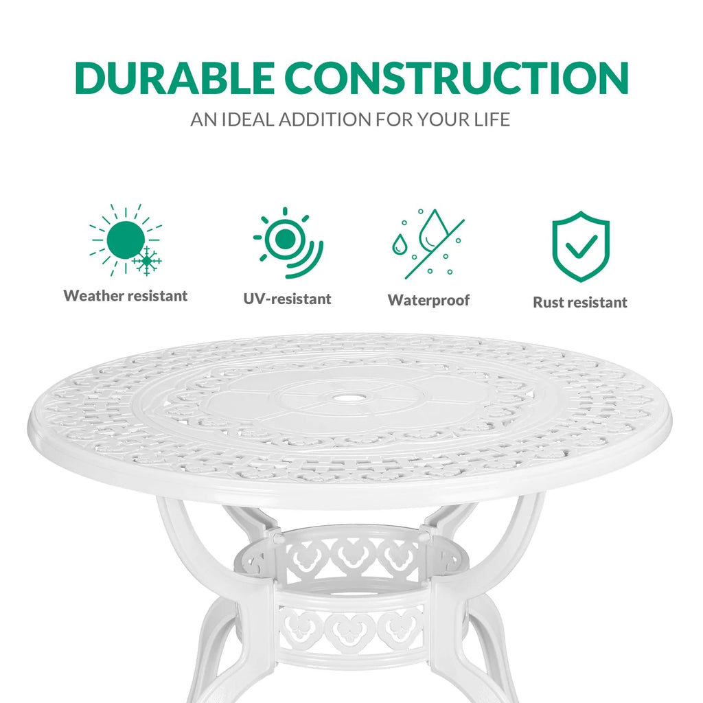 VIVIJASON 38.3" Patio Bistro Table Outdoor Dining Round Table Bronze Cast Aluminum Table with Umbrella Hole