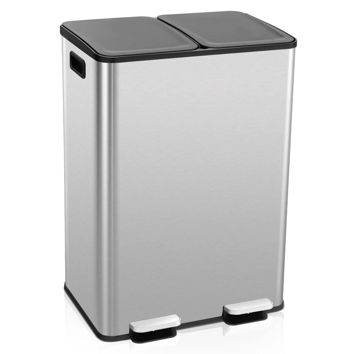 Costway 16 Gallon Dual Step Trash Can Recycle Bin Stainless Steel Bucket Pedal Silver