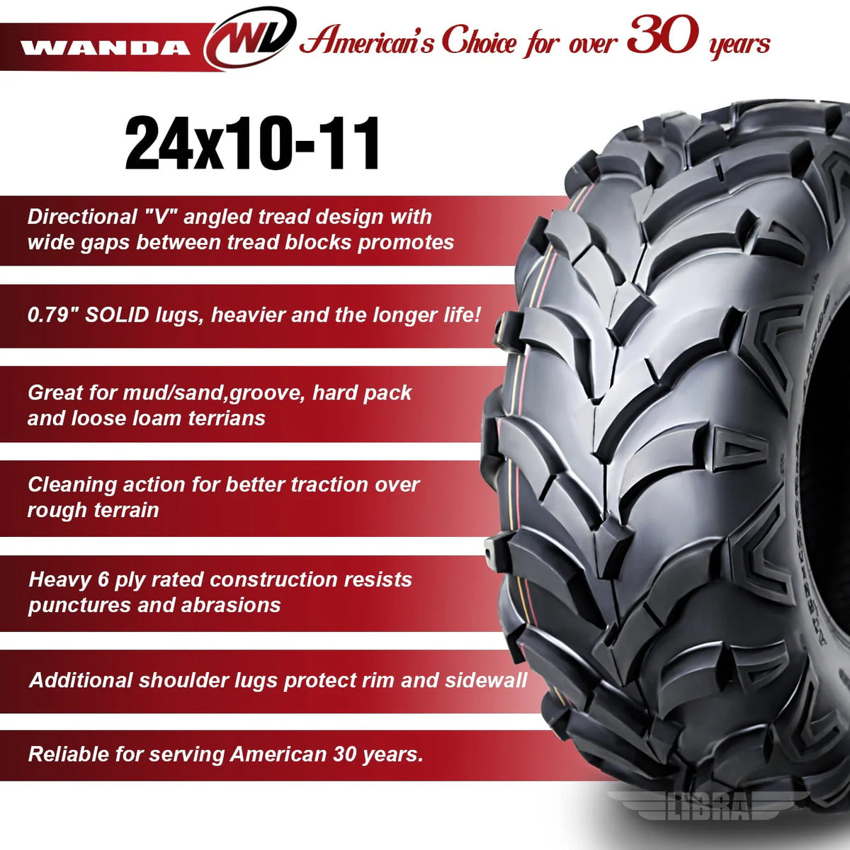 2 New WANDA ATV/UTV Tires 24x10-11 /6PR P341 - 10155