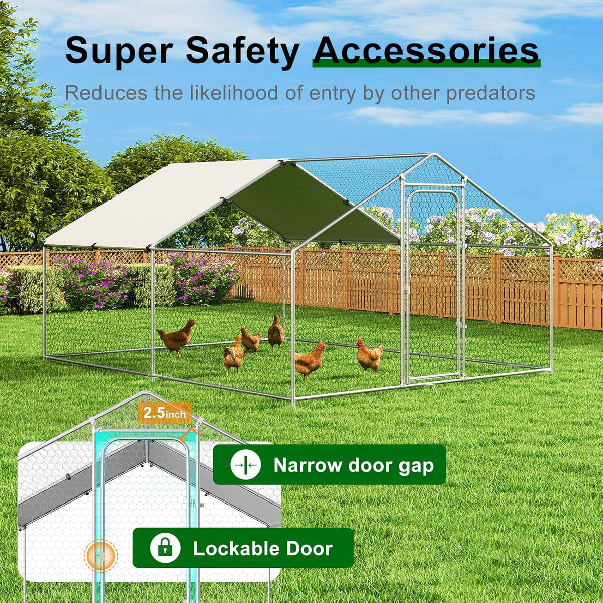 Large Metal Chicken Coop Walk-in Poultry Cage with Waterproof and UV-Resistant Cover Outdoor Chicken Run Hen Rabbit Duck House for Backyard Farm Use Spire Roof(10 W x 4.9 L x 6.4 H)