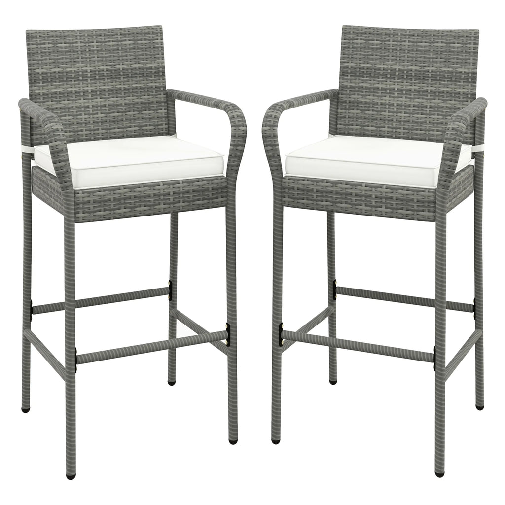 Gymax Set of 4 Rattan Patio Bar Stools Outdoor Bar Height Chairs w/ Cushions