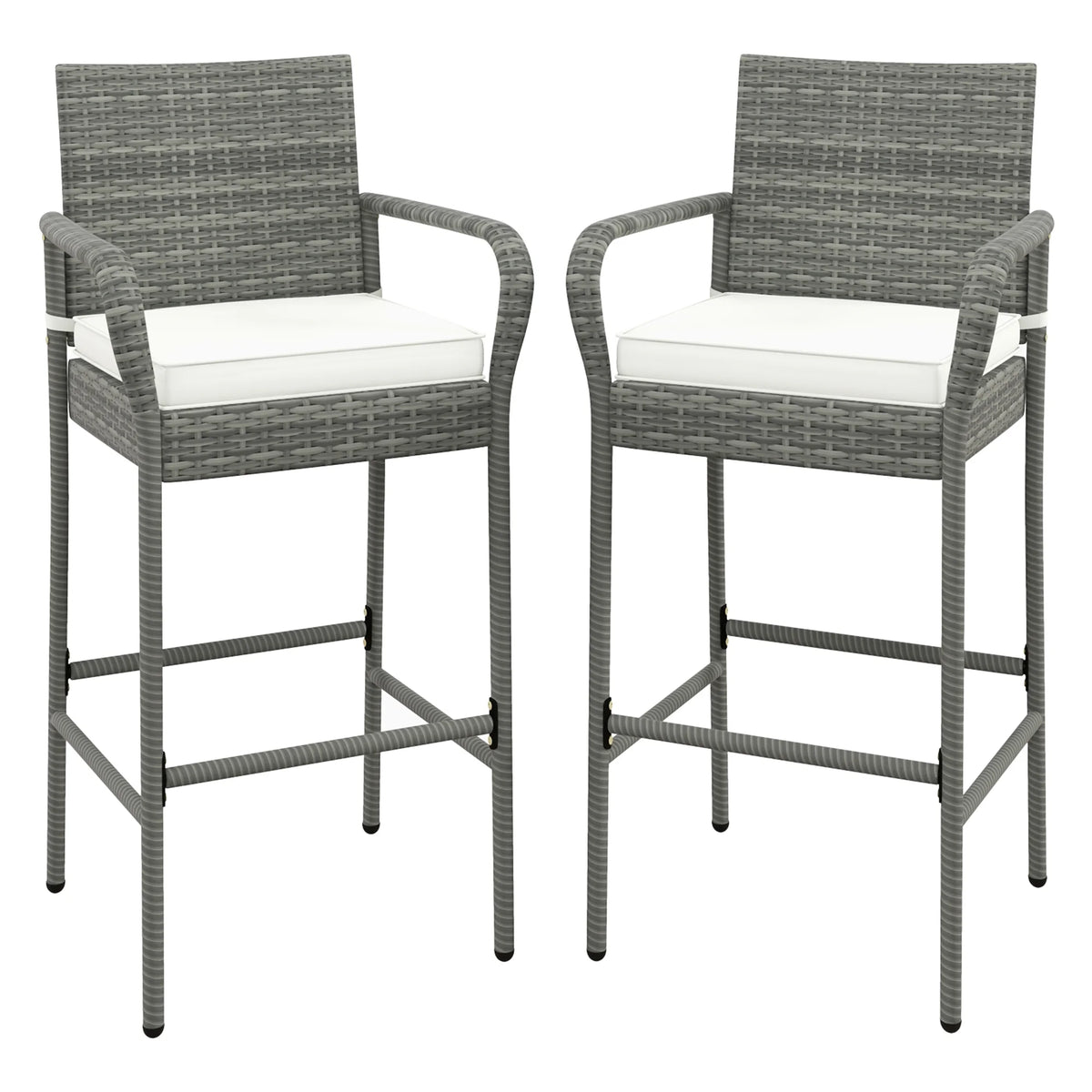 Gymax Set of 4 Rattan Patio Bar Stools Outdoor Bar Height Chairs w/ Cushions