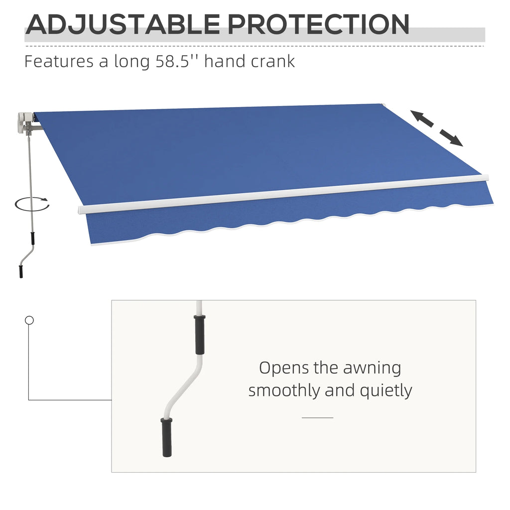 Outsunny 12' x 10' Manual Retractable Awning Outdoor Sunshade Shelter for Patio, Balcony, Yard, with Adjustable & Versatile Design, Beige and White