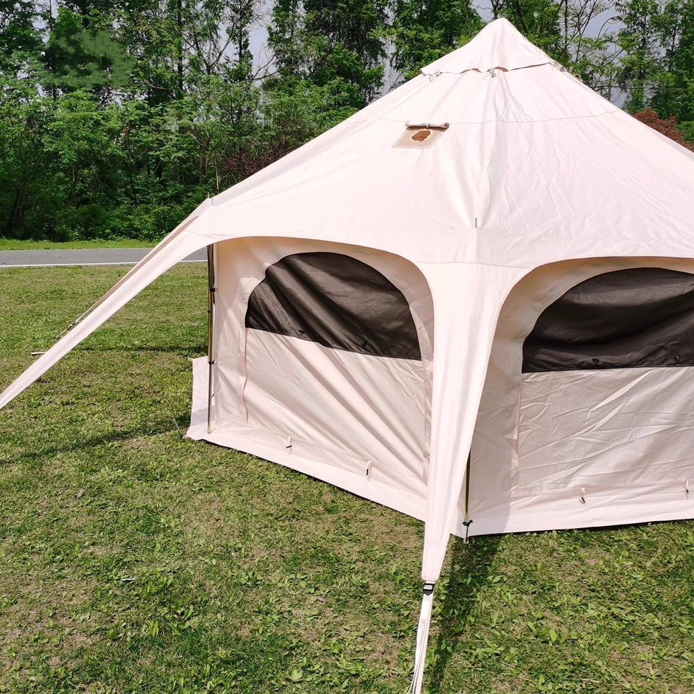 Latourreg Glamping  15FT Bell Tent 4.6m Yurt Tent with Stove Jack, Zipped Removable Floor for Family Camping