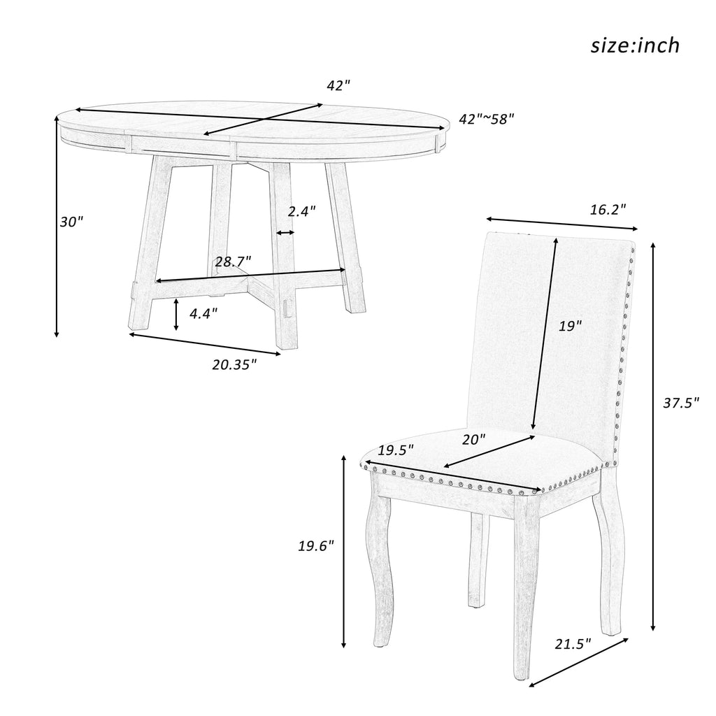 Sumdeal 5-Piece Farmhouse Dining Table Set, Wood Round Extendable Dining Table and 4 Upholstered Dining Chairs (Espresso-1Table 4 Chairs)
