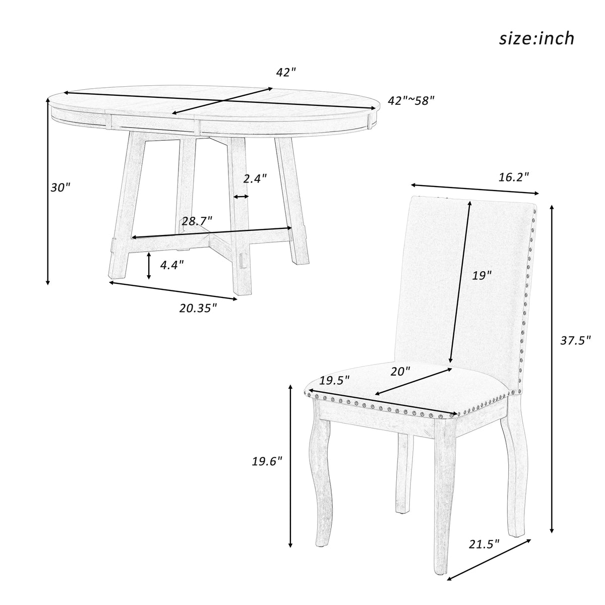 Sumdeal 5-Piece Farmhouse Dining Table Set, Wood Round Extendable Dining Table and 4 Upholstered Dining Chairs (Espresso-1Table 4 Chairs)