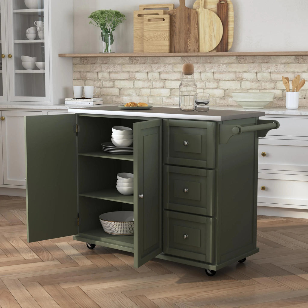 Homestyles Dolly Madison Engineered Wood Kitchen Cart in Sage Green/Nickel