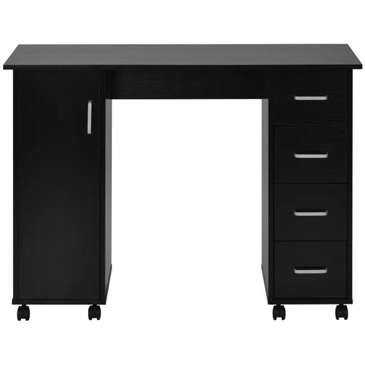 Sesslife White Computer Desk, Writing Desk with Lockable Wheels Modern Wood Study Desk with 4 Drawers for Home Office Workstation