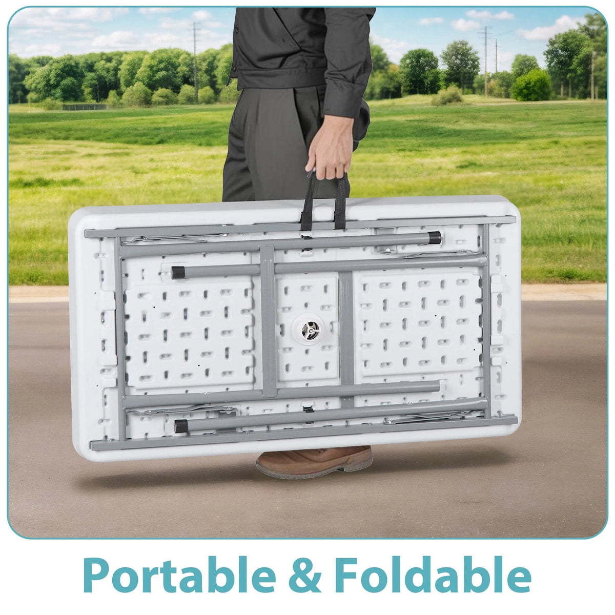 HomGarden Party Ice Cooler Table Folding Chill Table W/Skirt & Drain Hose & Bucket for Picnic Indoor Outdoor