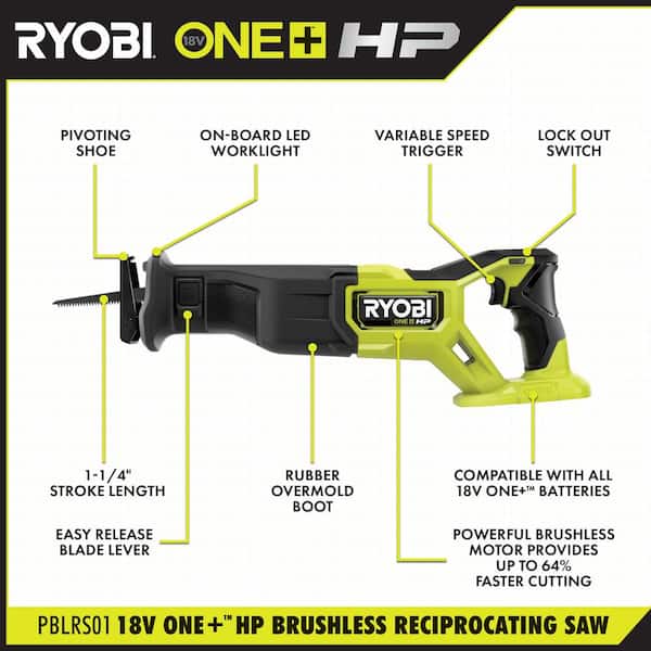 ONE+ HP 18V Brushless Cordless Reciprocating Saw Kit with 4.0 Ah HIGH PERFORMANCE Battery and Charger