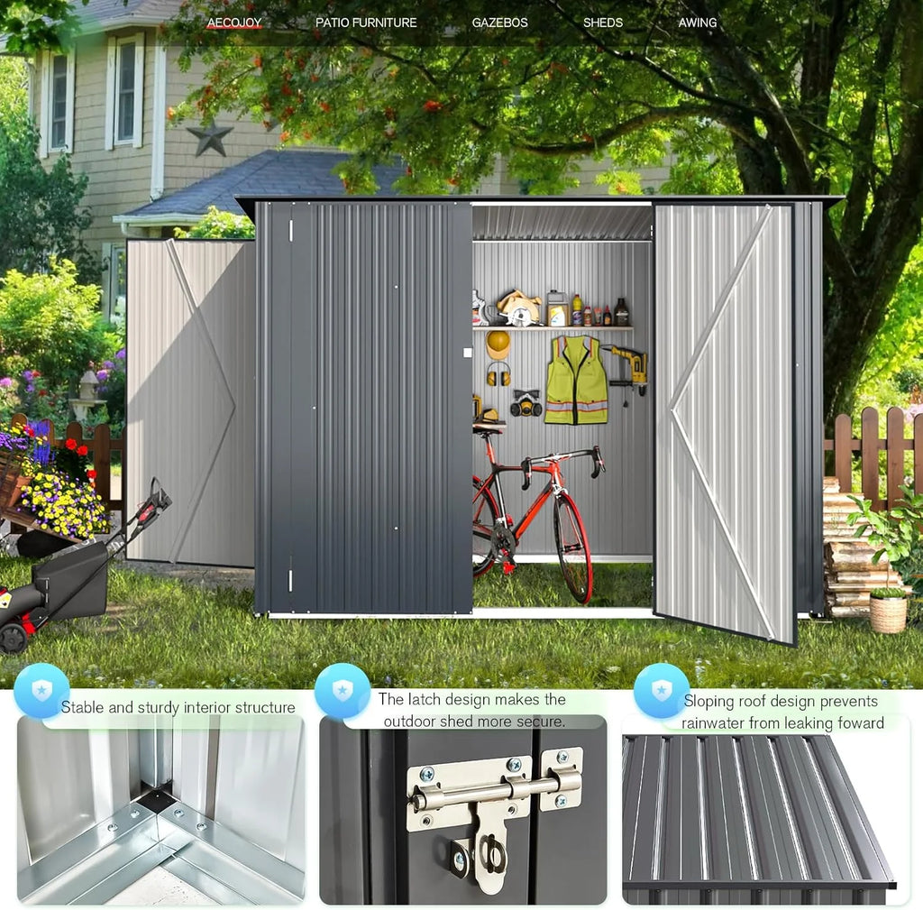 YODOLLA Outdoor Storage Shed, 3 x 7 Ft Bike Sheds & Outdoor Storage, Small Metal Outdoor Storage Cabinet for Garden