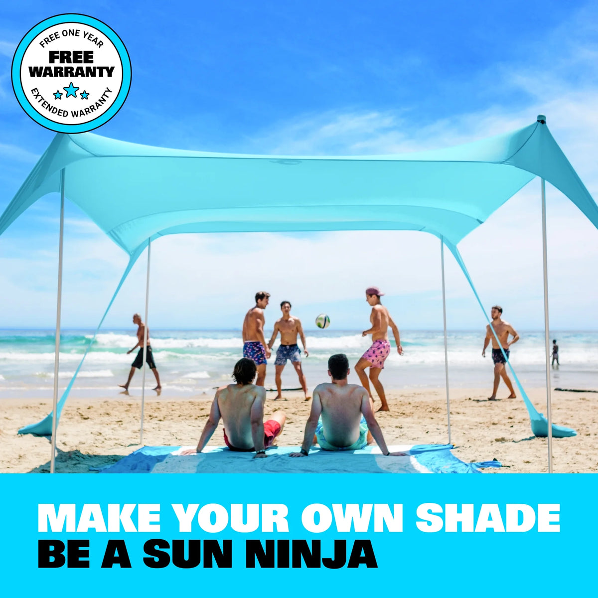 SUN NINJA 10x10.5 FT Pop-Up Beach Tent with Sand Shovel, Pegs & Stability Poles Navy Blue Sun Shelter for Beach, Camping & Outdoor Activities