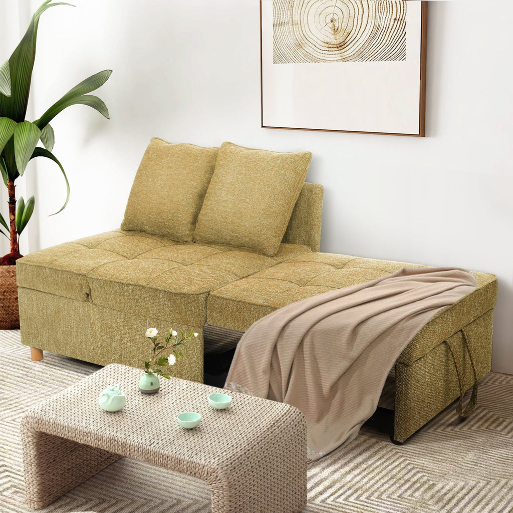 SEJOV 4-in-1 Convertible Sleeper Chair Bed, Linen Sofa Bed for Small Space, Futon Sofa with 2 Throw Pillows for Living Room, Single Recliner with 5 Adjustable Backrest for Bedroom Apartment, Brown