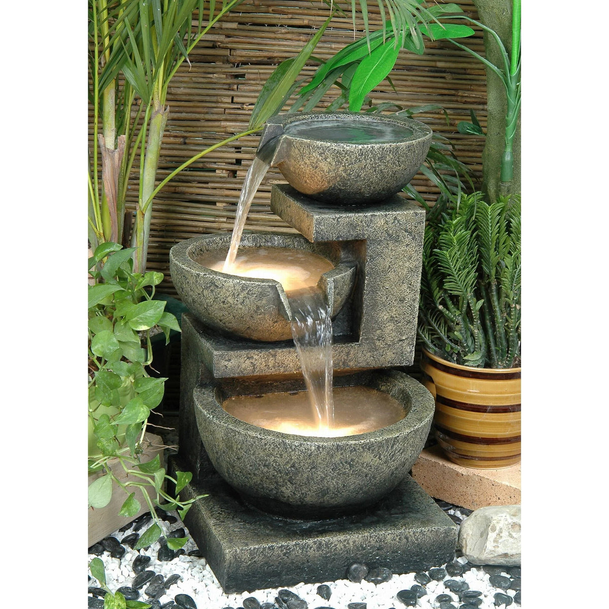 3 BOWL FOUNTAIN WITH 2 WARM WHITE LEDS