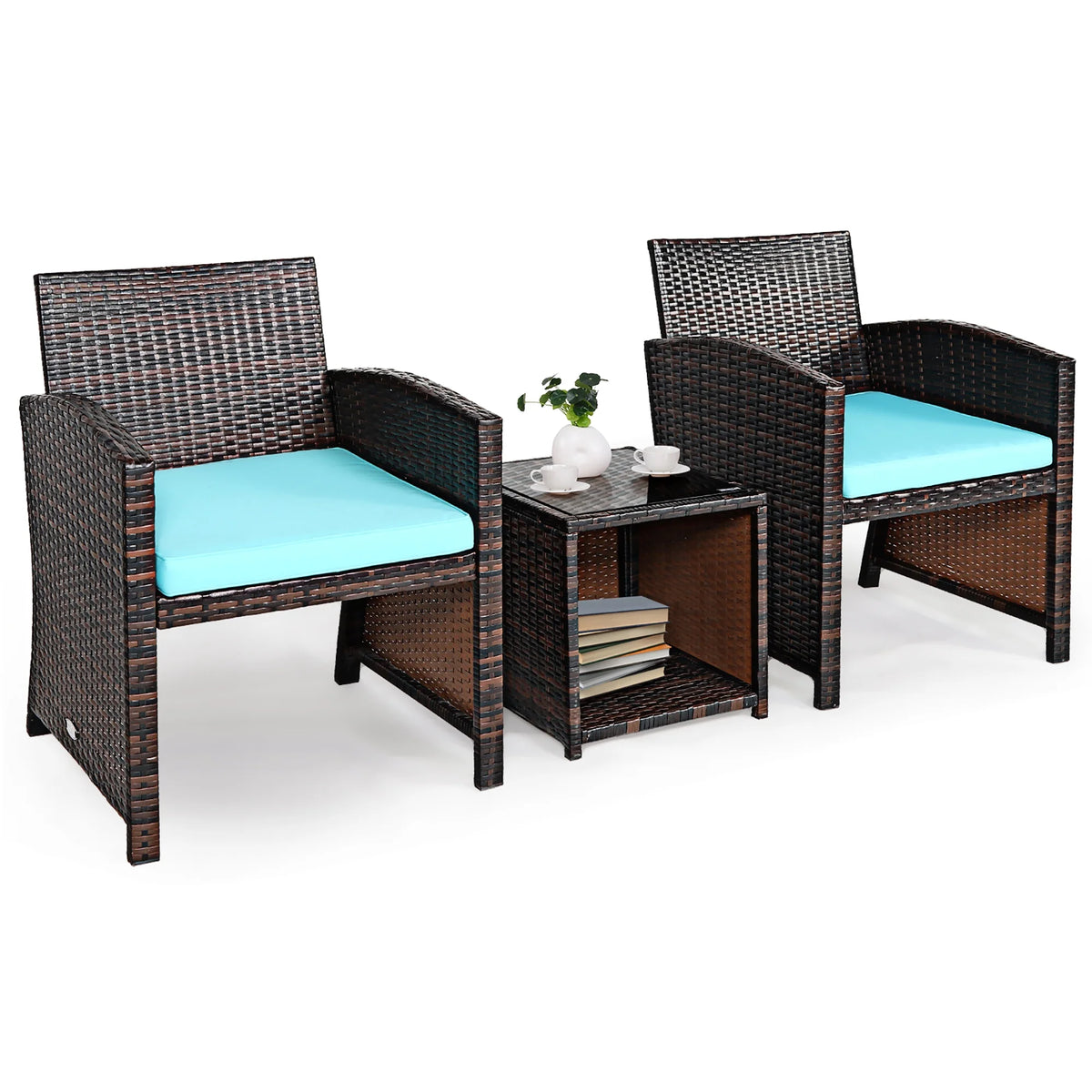 Costway 3PCS Patio Rattan Wicker Furniture Cushion Sofa Coffee Table Gray