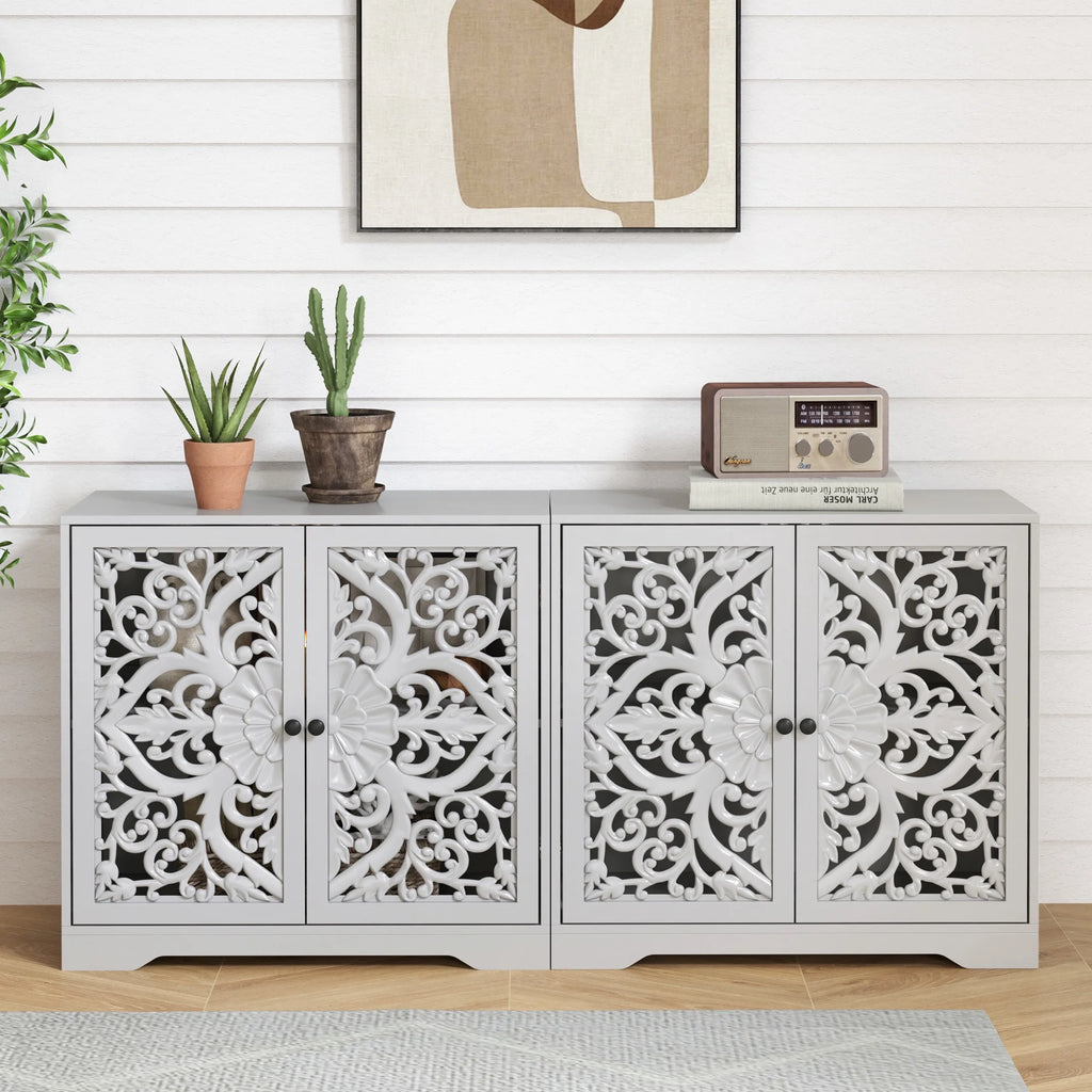 Accent Cabinet with Hollow Carved Door for Entryway Hallway, Blue Sideboard Buffet Cabinet, Storage Cabinet for Living Room