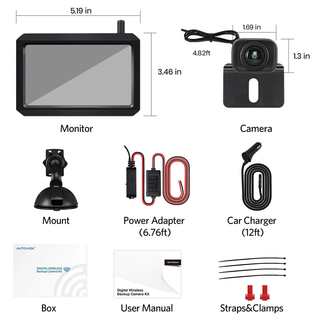 Auto-Vox Backup Camera Wireless 5'' Monitor Kit, Waterproof Rear View Camera Reversing Parking System for Trucks, SUV, and Universal Cars