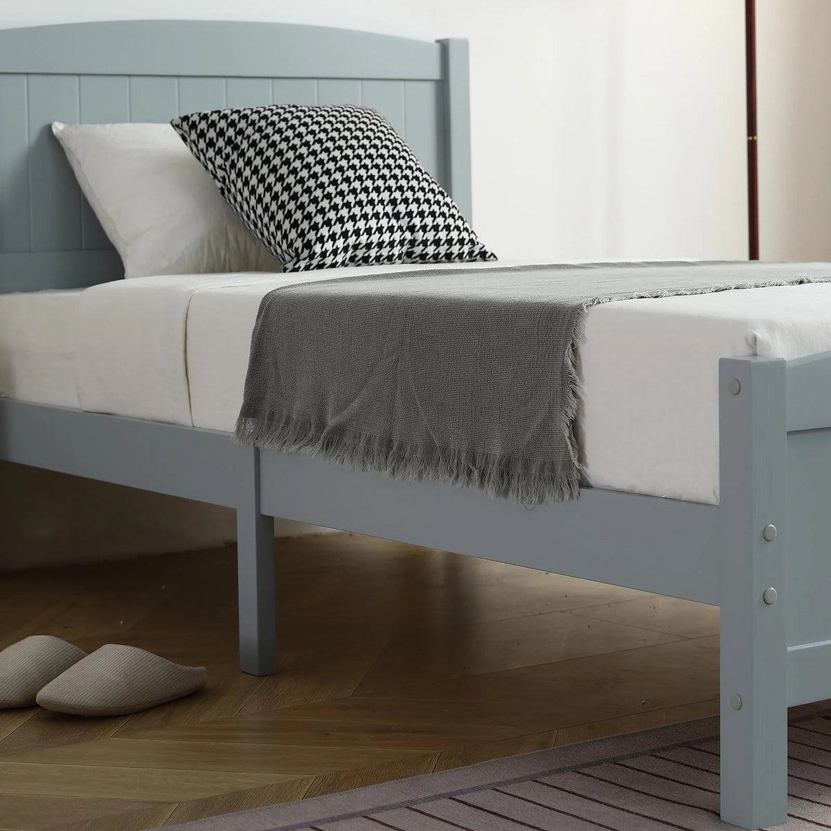 Ktaxon Deluxe Wood Platform Bed with Headboard, Teen Bed Gray,Twin